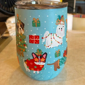 Clementine Paper Christmas Puppy Wine Tumbler, NWOT